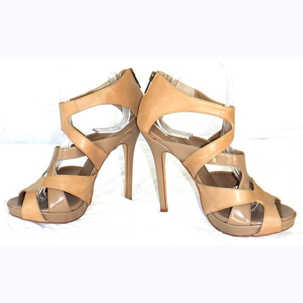 Aldo tan strappy duo texture heels